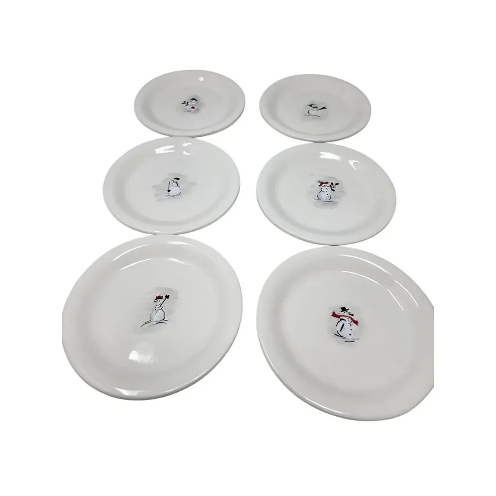 Set of 6 Williams Sonoma Snowman Dessert Plates Christmas Holiday Ceramic